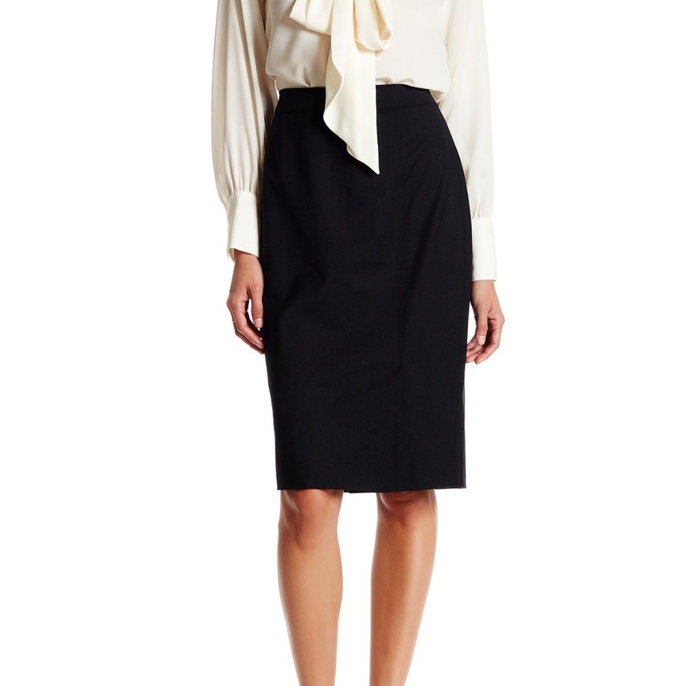 Lands End Black 100% Wool Pencil Skirt Lined Sz 8